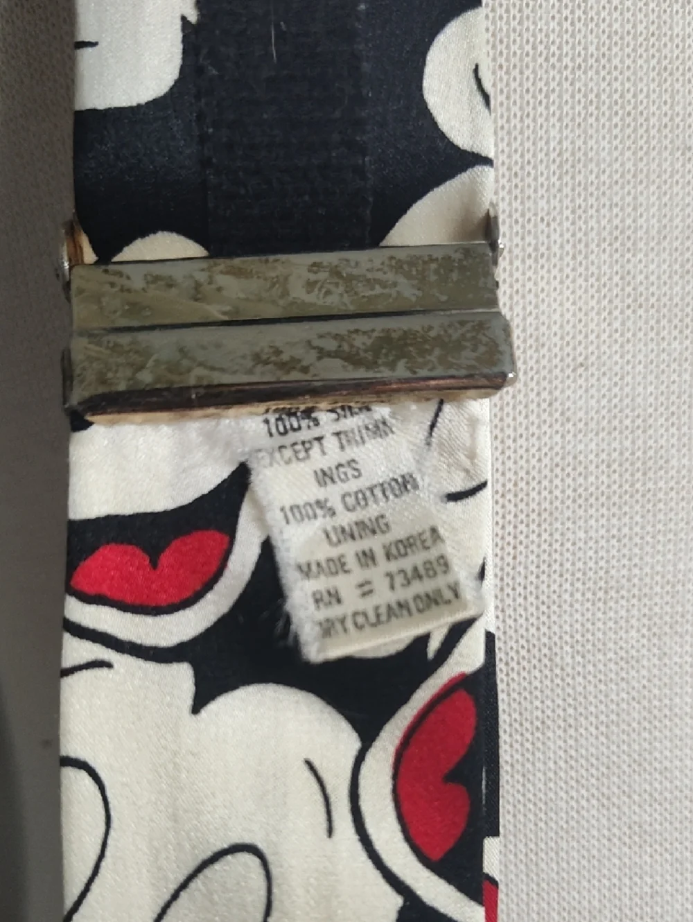 Disney Vintage Black Red and Cream Silk Mickey Print Suspenders with Gold Accent - Picture 8 of 10